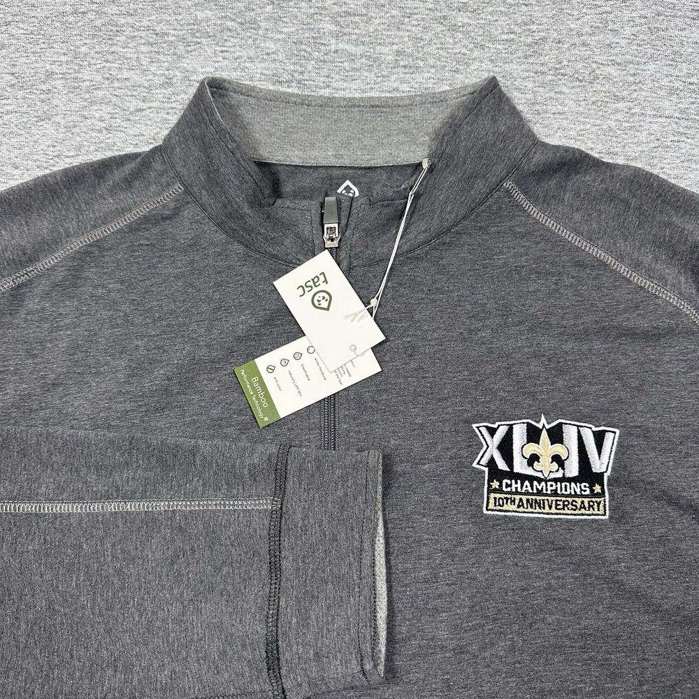 Tasc New Orleans Saints Pullover Mens XL Gray 1/4 Zip Super Bowl 10th Anniv. NEW